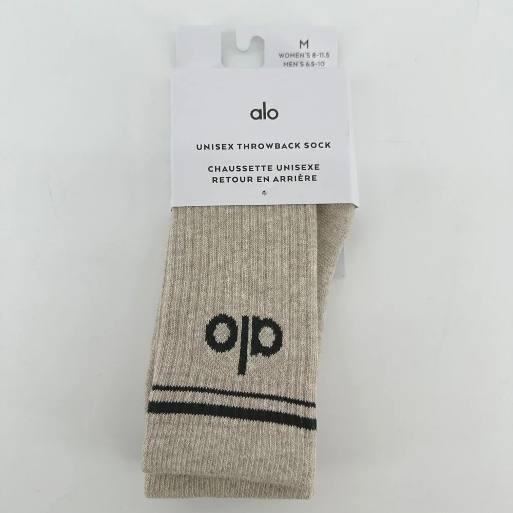 Alo Yoga Unisex Throwback Sock Oatmeal Heather Charcoal Green A0357U Size M NEW